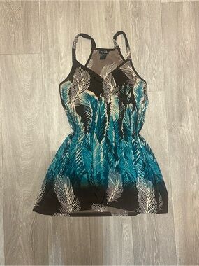 y2k babydoll Rue21 Teal and Black Feather-Print Racerback Tank